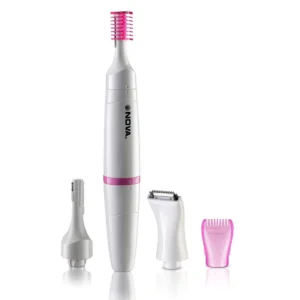 White Nova Sensi-Trim bikini and facial hair trimmer for gentle and precise hair removal on delicate areas like upper lip, eyebrows, and sideburns.