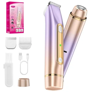 Lavender 2 in 1 electric razor and bikini trimmer for women with dual head design, ceramic blade, and long battery life.