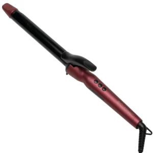 Bio Ionic long barrel curling iron in Velvet Rouge, featuring moisture-locking technology for healthy, lasting curls and waves.