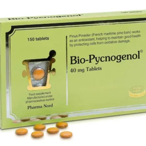 Pharma Nord Bio-Pycnogenol tablets provide a potent antioxidant derived from maritime pine bark extract, supporting capillary health, inhibiting cholesterol oxidation, and helping to reduce inflammation and allergy reactions.