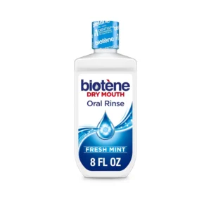 Biotène fresh mint moisturizing oral rinse helps with daily dental hygiene and contributes to total health and wellness for dry mouth.