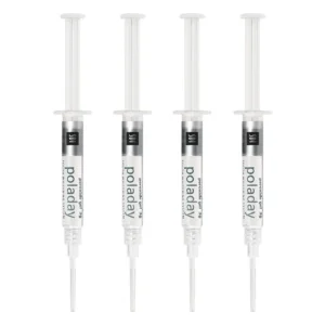Four Biotene PolaDay 9.5% whitening syringes for at-home tooth whitening.