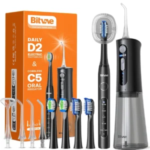 This Bitvae water flosser and electric toothbrush combo provides a complete oral care solution for cleaner teeth and healthier gums with multiple modes for personalized cleaning.
