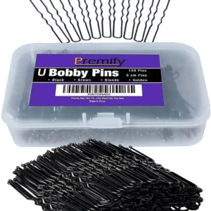 This set features 120 black U-shaped hair pins perfect for creating buns and other up-dos for weddings, parties, or everyday use, all neatly organized in a clear storage box.