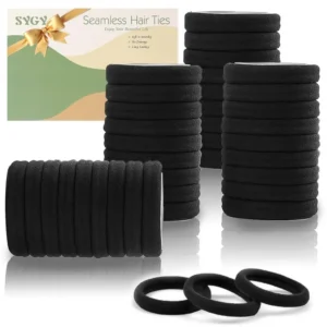 This is a pack of 100 black seamless hair ties made of soft elastic cotton, perfect for women and girls with thick or thin hair, designed to hold ponytails securely without causing creases or damage.