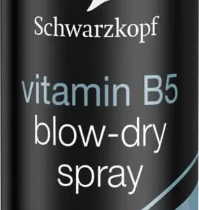 Schwarzkopf blow-dry hair spray with Vitamin B5 and Keratin protects against heat up to 100°C while adding volume, shine, and 24hr lightweight hold.