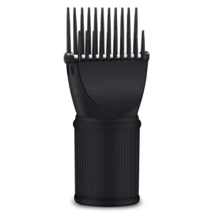 Black blow dryer comb attachment fits most 1.57-1.97 inch nozzle hair dryers to detangle, straighten, and smooth curly, natural, or fine hair.