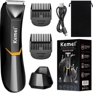 This professional body hair trimmer for men and women features a ceramic blade, LED light, and comes with limit combs for safe and easy groin and pubic hair removal.