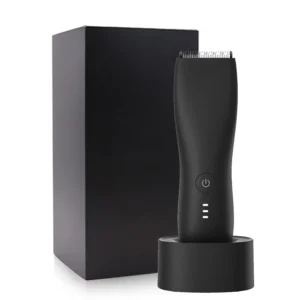 This body hair trimmer for men is perfect for grooming pubic hair and body hair with its ceramic blade, multiple guard lengths, and waterproof design.