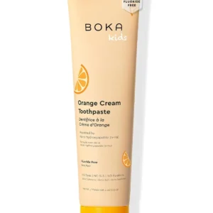 Boka orange cream toothpaste uses nano-hydroxyapatite to remineralize and whiten teeth while being gentle on sensitive teeth and gums.