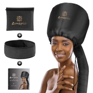 This soft, black bonnet hood hair dryer attachment allows for comfortable and effective deep conditioning treatments at home.