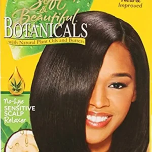 One application of Soft & Beautiful Botanicals No-Lye Sensitive Scalp Relaxer for coarse hair is displayed.