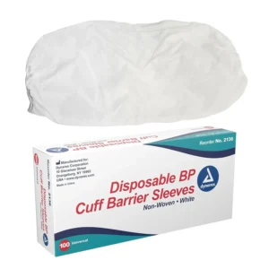 Dynarex non-woven blood pressure cuff barrier sleeves in universal size, designed for fast and easy application to reduce the risk of nosocomial infections.