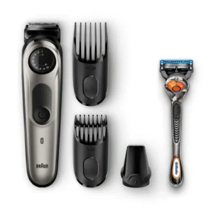 The Braun rechargeable beard and hair trimmer provides precision styling with 39 length settings for clean shaving, contour edging, and detail trimming.