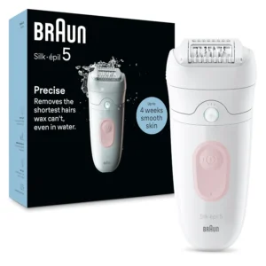 Braun Silk-épil 5 epilator provides up to 1 month of smooth skin with comfortable wet and dry hair removal, featuring MicroGrip tweezers that remove hairs as short as 0.5mm.