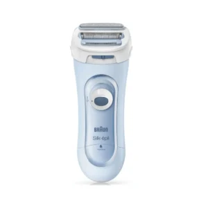 Blue Braun Silk-épil Lady Shaver 5-160 is a 3-in-1 electric shaver with floating foil, trimmer, and exfoliation attachment for use on legs, underarms and bikini line in the bath or shower.