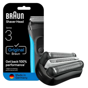 Black Braun Series 3 replacement foil and cutter head for electric shavers, compatible with multiple Series 3 models, offering a closer and more efficient shave.