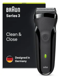 The Braun Series 3 electric shaver features three pressure-sensitive elements for a comfortable and efficient shave, along with a precision beard trimmer, perfect for men's grooming needs.