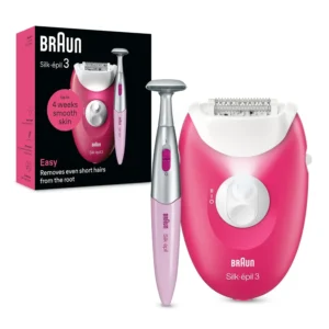 The Braun Silk-épil 3 SE 3-202 corded epilator gently removes even short hairs for long-lasting smooth skin, and includes a bikini styler for sensitive area grooming.