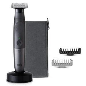 The Braun Series X XT5300 hybrid trimmer is a versatile grooming tool for face and body, featuring a 4D-Flex blade, multiple combs, and a waterproof design, perfect for trimming, styling, and shaving.