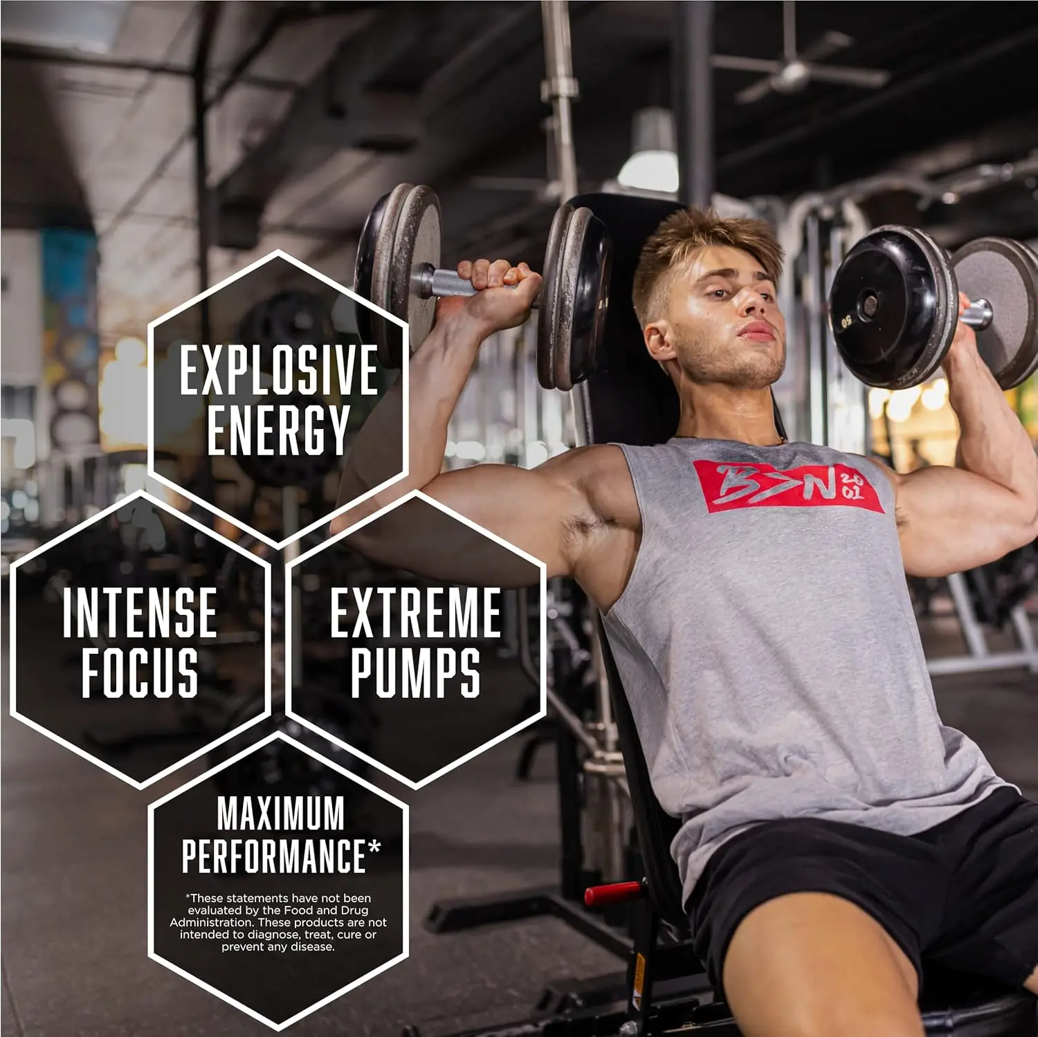 BSN N.O. Xplode Fruit Punch pre-workout supplement provides energy, focus, and enhanced performance.