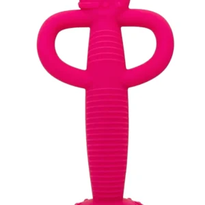 Pink Busy Baby 2-in-1 teether and training spoon with silicone grips helps babies and toddlers master self-feeding while providing soothing relief.
