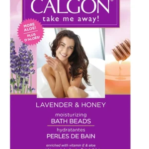 Calgon lavender and honey bath beads soften water with Vitamin E and aloe, leaving skin silky smooth.