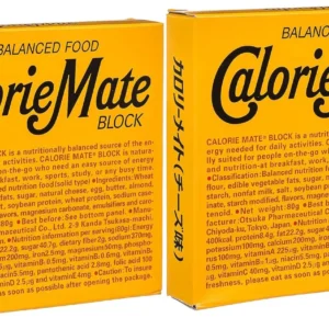 Two boxes of Calorie Mate Cheese flavor balanced food energy block bars from Otsuka, each weighing 2.82oz or 80g and made in Japan.