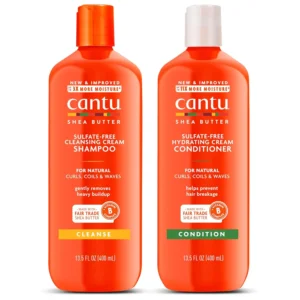 Cantu Shea Butter shampoo and conditioner set for natural hair helps prevent breakage, split ends, and replenishes moisture for curls, coils, and waves.