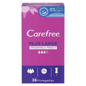This is a pack of 36 Carefree Plus Large Fresh panty liners, offering high absorbency and 12-hour odor control to keep you feeling dry and confident.
