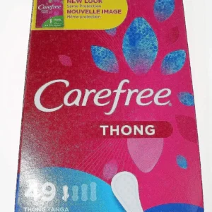 This is a pack of four Carefree thong pantiliners with wings to stay in place and an unscented design.
