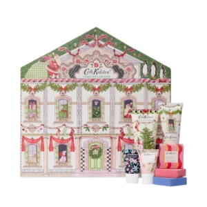 Cath Kidston Doll's House Christmas gift set with seven bath and body treats, including hand cream, body lotion, bath fizzers, and body wash, all cruelty-free and vegan friendly.