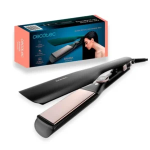 Cecotec Bamba hair straightener with extra-wide plates, ceramic coating, LED display, and multi-style 3D floating plates for fast, shiny, and supple hair.