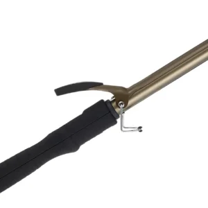 Gray ceramic curling iron with long rod designed to create natural and perfect curls, featuring quick heating and safe, portable design.