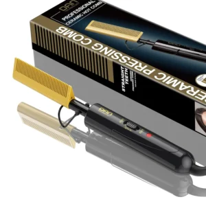 This small, dual voltage ceramic hot comb heats up quickly to straighten and smooth black hair and wigs, leaving them shiny and silky.