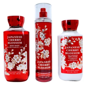 Bath & Body Works Japanese Cherry Blossom set with shower gel, fragrance mist and body lotion features a sensual scent of Asian pear, Kyoto rose, and crystallized amber.