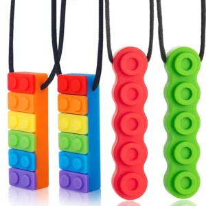 Calming silicone chew necklace for kids with autism, ADHD, and sensory needs, designed to reduce anxiety and prevent chewing on clothes or nails.