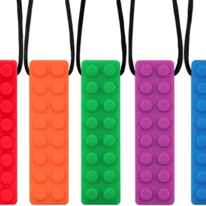 These colorful sensory chew necklaces are made of food-grade silicone to help kids with anxiety, ADHD, and autism focus and avoid chewing on clothes or fingernails.