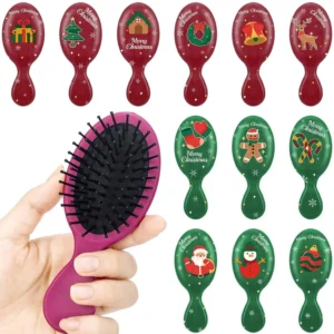 This 12-piece set of mini Christmas hair brushes are perfect as stocking stuffers, party favors or charitable donations, designed for detangling wet or dry hair while being gentle on the scalp.