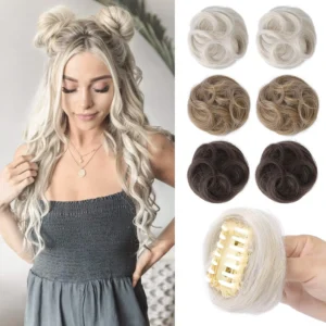 Two pink REECHO mini claw clip hair bun extensions create a quick and charming updo, perfect as a wig accessory for cosplay or daily wear, offering a secure and non-pulling experience for all hair types.
