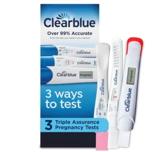 Three Clearblue pregnancy tests, including early detection, digital, and rapid tests, offering over 99% accuracy and results up to 6 days sooner.