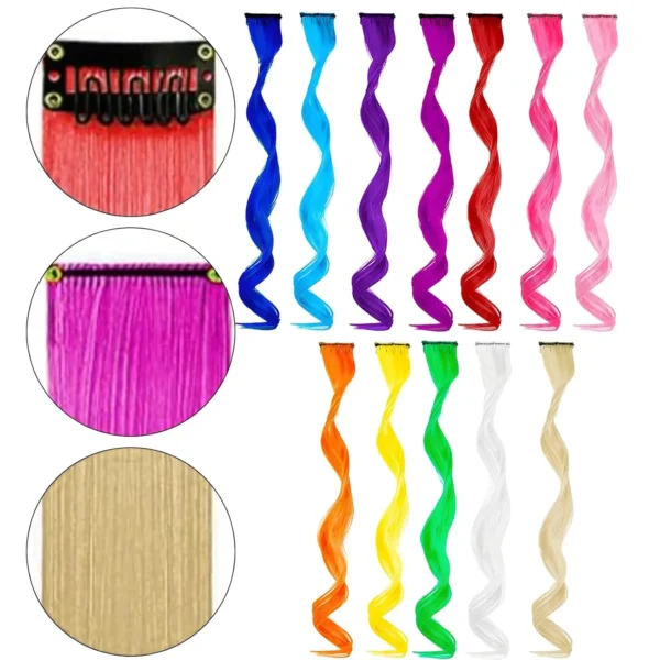 Addomg Color Extensions Clip in Hair Extensions Colourful 12 Pack
