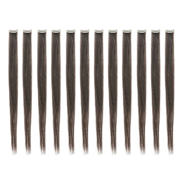 Clip in Hair Extensions Pink Sparkling Tinsel 12 Pcs