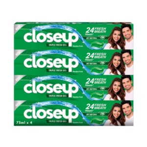Closeup Triple Fresh Gel toothpaste in Menthol Fresh flavor provides 24-hour fresh breath and deep cleaning for a whole-mouth clean.