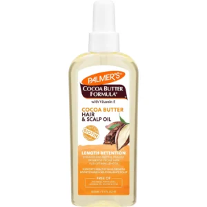 Palmer's Cocoa Butter Hair and Scalp Oil infused with Biotin and Vitamin E strengthens hair to prevent breakage and boost shine for optimal length.