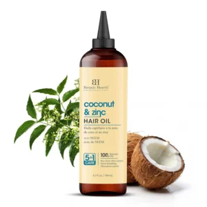 Botanic Hearth coconut and zinc hair oil nourishes dry hair, balances the scalp, and promotes healthy hair growth with its included nozzle and comb applicator.