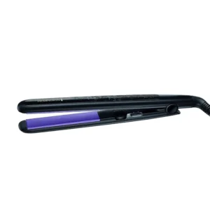 Black Remington hair straightener with color protect technology and long floating plates for sleek, lustrous hair and reduced color fading.