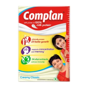 Complan Classic Vanilla flavored nutrition drink in a 500g pack, formulated with protein, vitamins, and minerals to support growth and overall health.