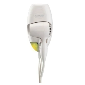 This is a Conair wall-mount 1600W hair dryer featuring a convenient LED night light.