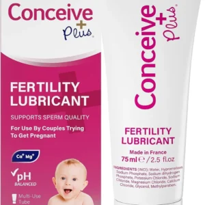 Conceive Plus fertility-friendly personal lubricant enhances the chances of natural conception with its patented formula containing calcium and magnesium ions, designed to mimic fertile fluids and promote sperm safety.
